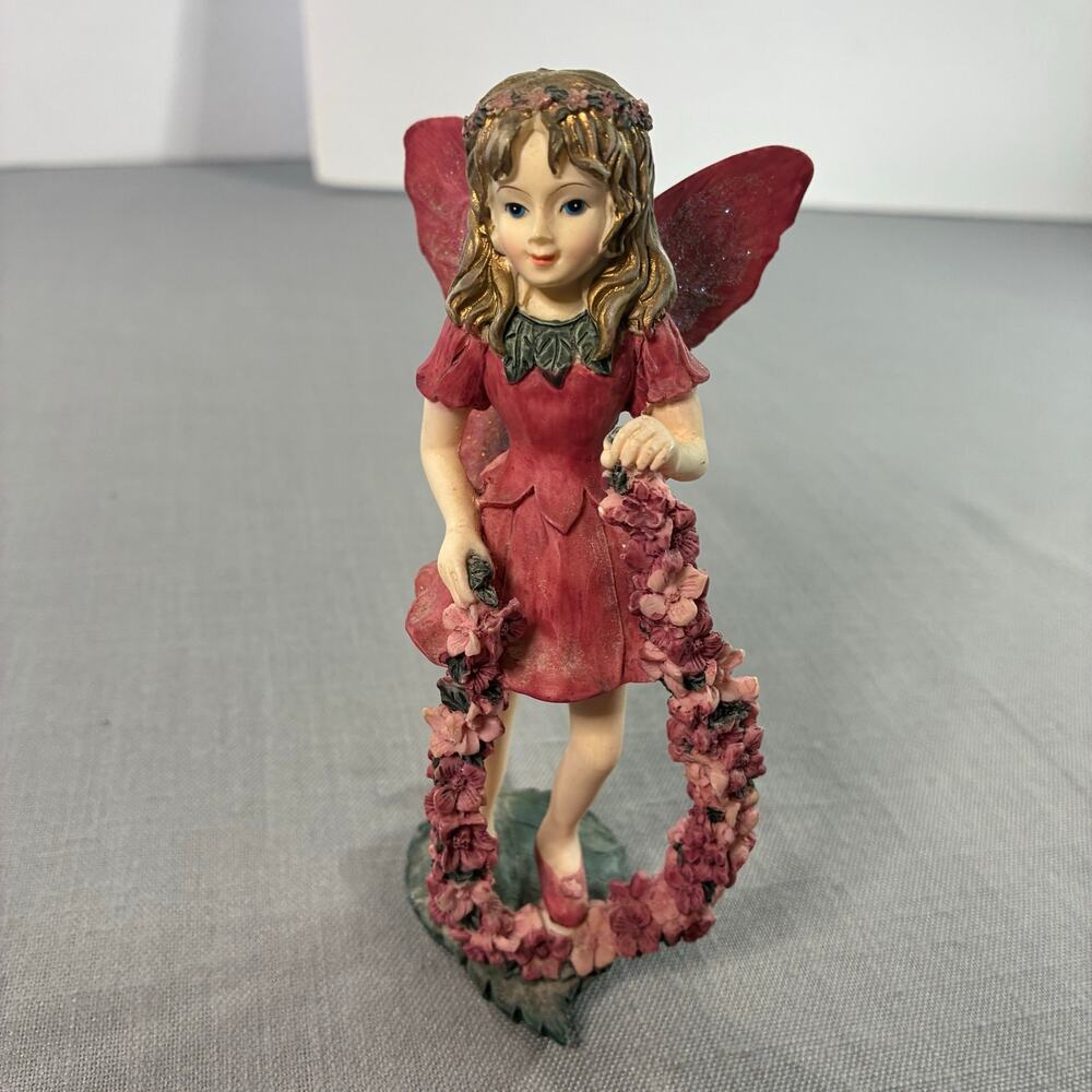 Vintage Pink Fairy Figurine Floral Garland Glitter 6 Inch Missing One Wing